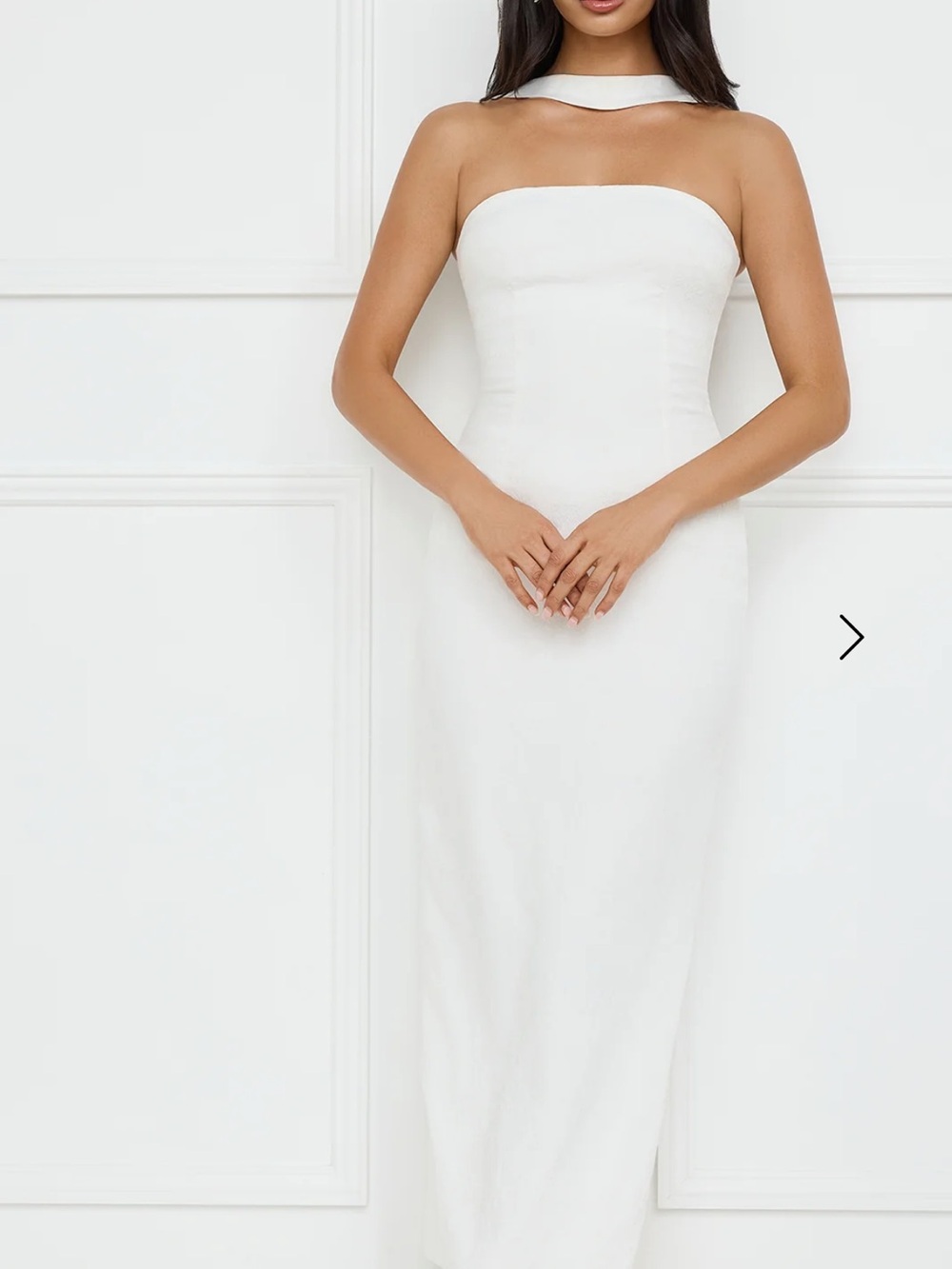 Hello Molly Strapless White Column Dress with Neck Band